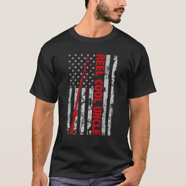 Camiseta Reel Tio legal Pescar pai de Bandeira Americana Fi (Frente)