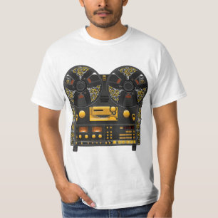 Camiseta Reel to Reel Tape Deck Recorder with Vintage Scrol