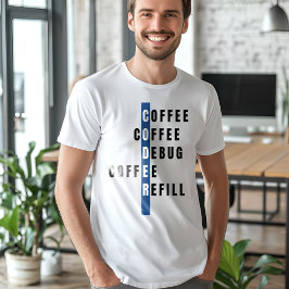 Camiseta Reembolso de Depuração de Café do Programador Azul