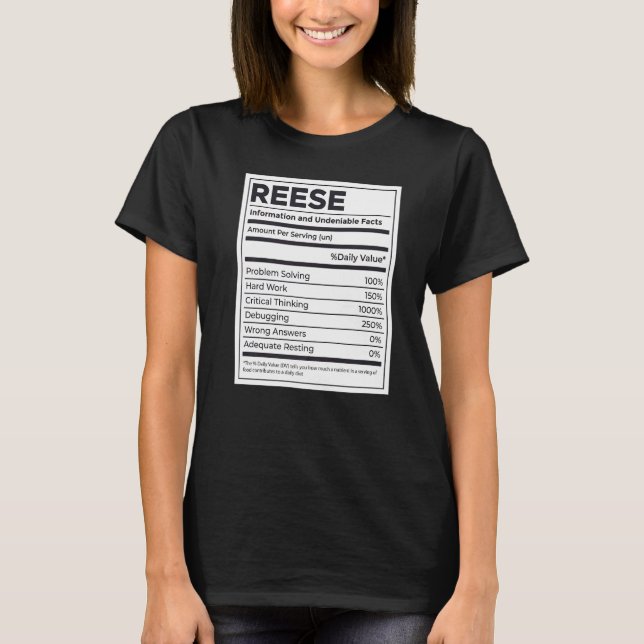 Camiseta Reese Nutrition Information Problem Solving Duro W (Frente)