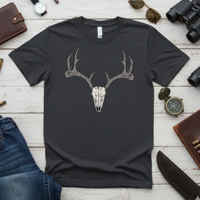 Camiseta Refeições de Carneiro Rústico de Carneiro (Simple Reindeer Skull & Antlers Illustration Festive Mens TShirt. Modern Country or Gothic Vibes.)