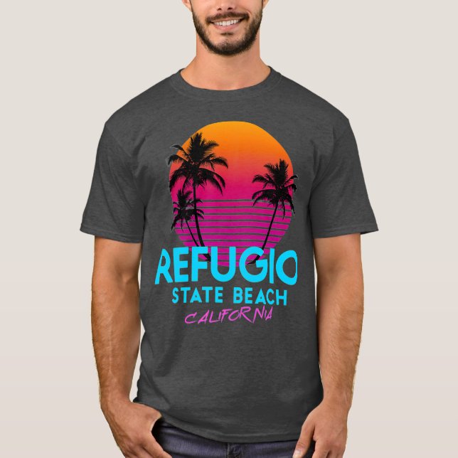 Camiseta Refgio State Beach California Retro Wave 80s (Frente)
