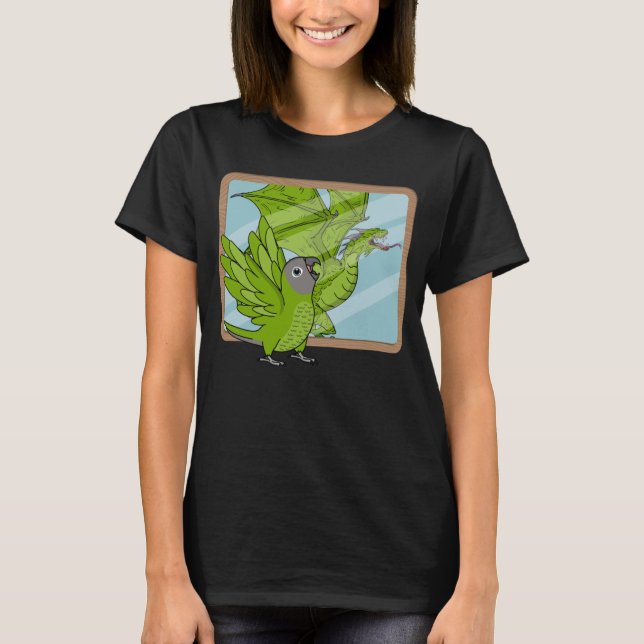 Camiseta Reflexão do Papagaio e Dragão I Conure com a Cabeç (Frente)