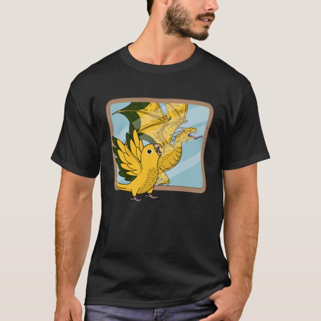 Camiseta Reflexão do Papagaio e Dragão I Ouro Conure 1 (Frente)