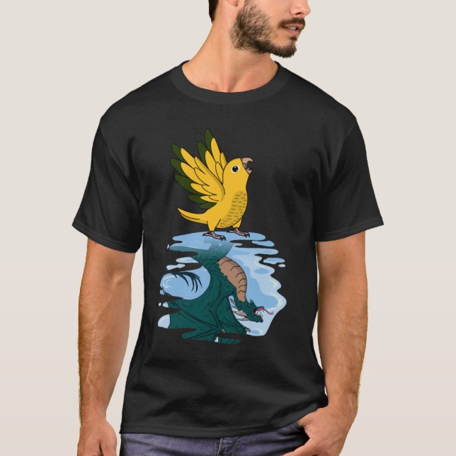 Camiseta Reflexão do Papagaio e Dragão I Ouro Conure 2 (Frente)