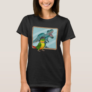 Camiseta Reflexão entre papagaio e rex I Cheek verde amarel