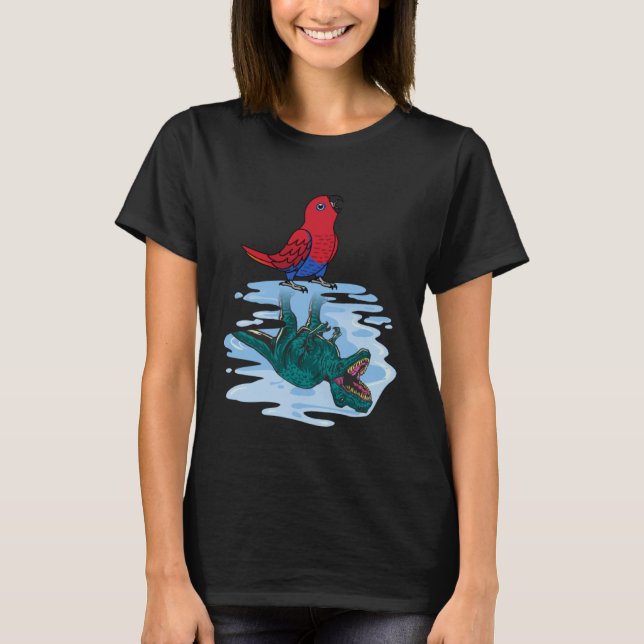 Camiseta Reflexão entre papagaio e rex I Mulher Eclectus (Frente)