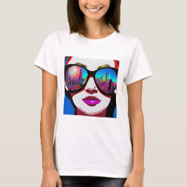 Camiseta Reflexo da Cidade em Óculos de Sol Mulher