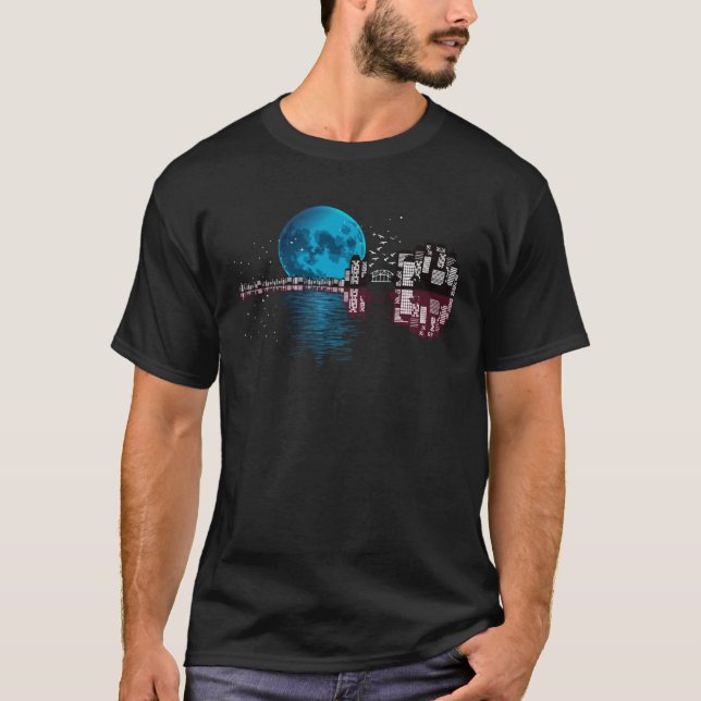 Camiseta Reflexo da Cidade Moderna da Lua da Guitarra Natur (Frente)