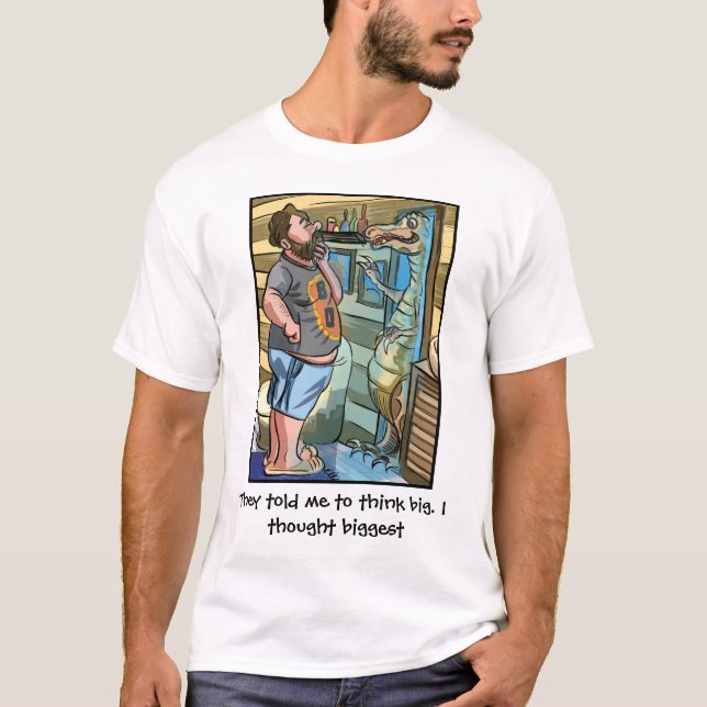 Camiseta Reflexo do T-Rex: Pense Maior que Grande (Frente)