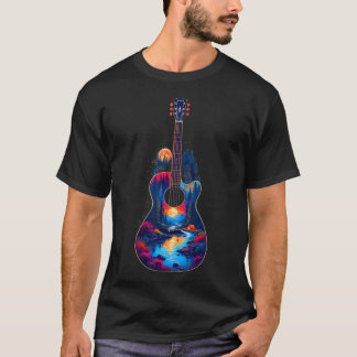 Camiseta Reflexos do Lago da Guitarra Floresta Pinheiro Lua