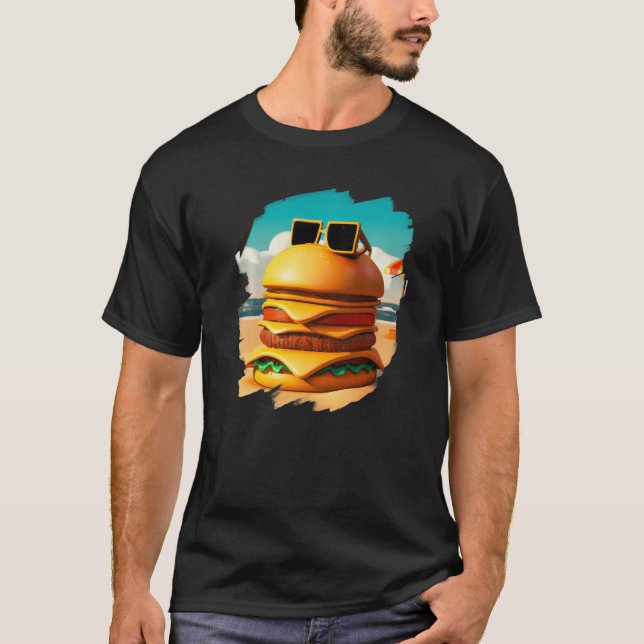 Camiseta Refrigeração legal de Burger em Beach Fast Comida  (Frente)