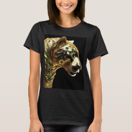 Camiseta Regal Grace: A Jaguar Dourada Adornada com Emerald