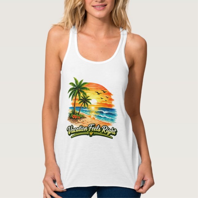 Camiseta Regata Fluída Vacation Feels Right EUA (Frente)