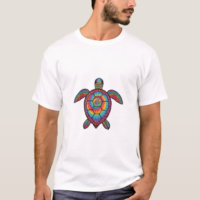 Camiseta Regenbogen-Schildkröte Im Batik-Look (Frente)