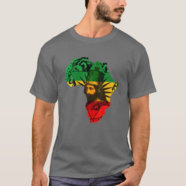 Camiseta Reggae Haile Selassie Rastafarian Jamaican Etiópia (Frente)