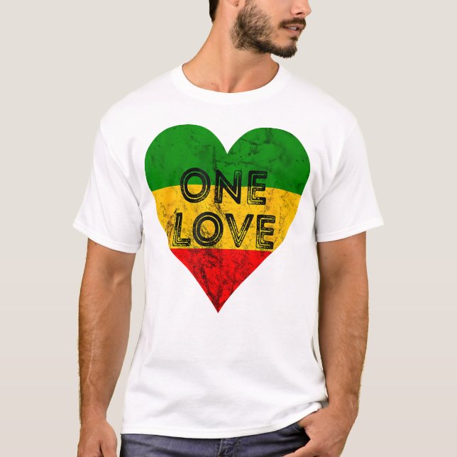 Camiseta Reggae Heart One Love Rasta Reggae Music Rastafari (Frente)