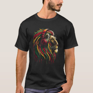 Camiseta Reggae Lion Fones de ouvido Rasta Dreadlocks Músic