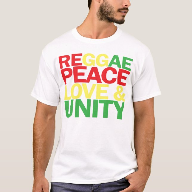 Camiseta Reggae. Paz, amor & unidade (Frente)