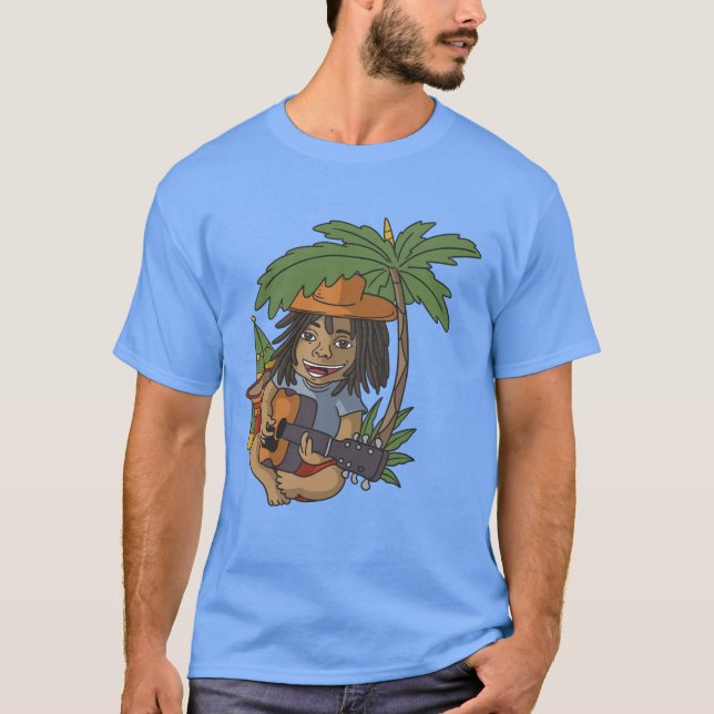 Camiseta Reggae Presente de Cantor Rasta e Guitarr (Frente)
