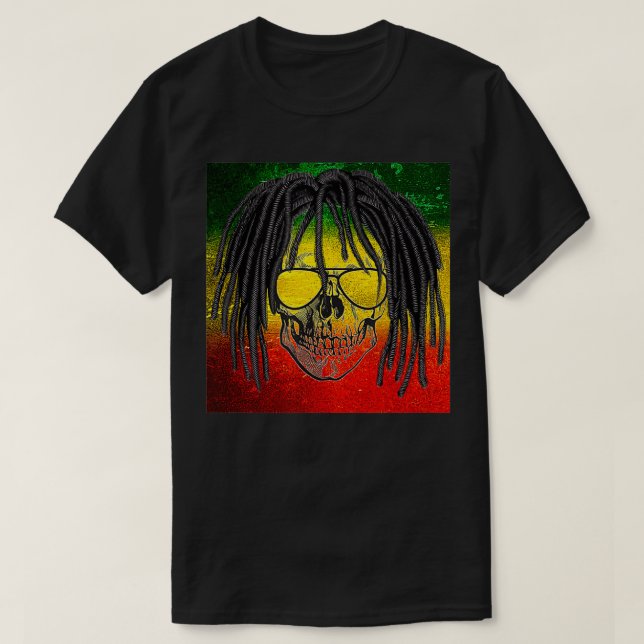 Camiseta Reggae Rasta Skull  (Frente do Design)