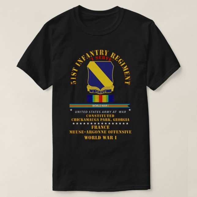 Camiseta Regimento de Infância de 51 ruas Eu Servo França W (Frente do Design)