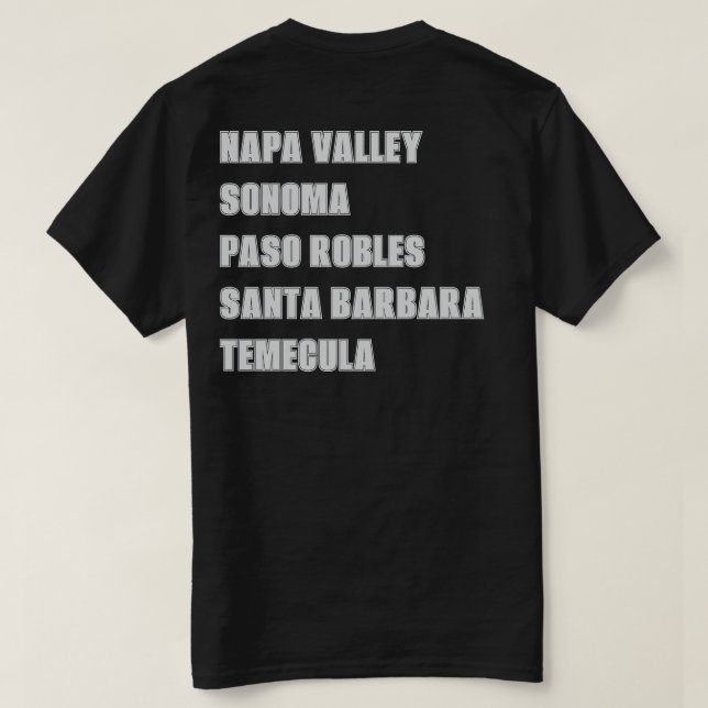 Camiseta Regiões Vitícolas Da Califórnia Napa Frente Negra  (Verso do Design)