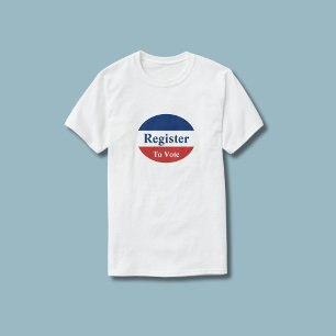 Camiseta Registre-se para votar branco vermelho e azul