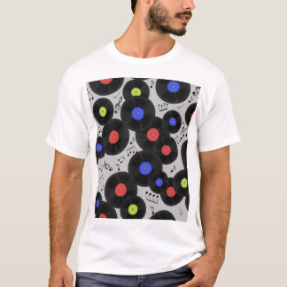 Camiseta Registros de Vinil: Padrão de Nota de Música