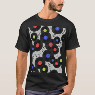 Camiseta Registros de Vinil: Padrão de Nota de Música