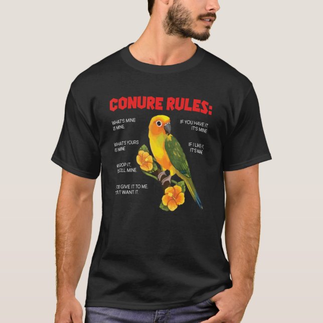 Camiseta Regras de Conure Conure Aniversário do Proprietári (Frente)