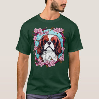 Camiseta Rei Charles Spaniel com flores de Cherry Blossom
