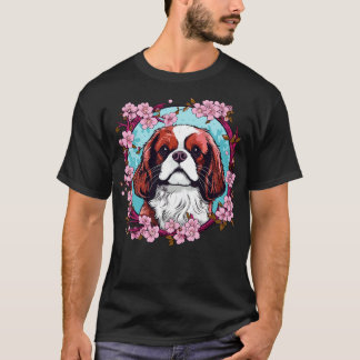 Camiseta Rei Charles Spaniel com flores de Cherry Blossom