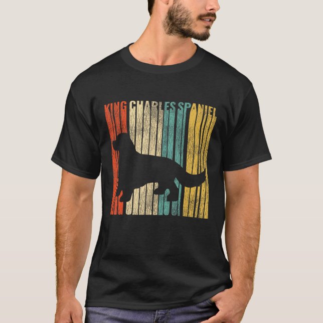 Camiseta Rei Charles Spaniel Retro 1970 Cão Cracking (Frente)