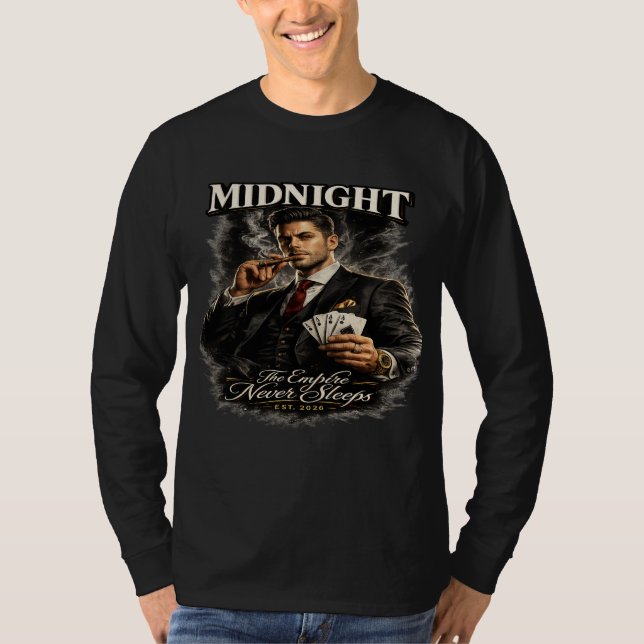 Camiseta Rei do Pôquer à Meia-Noite Mafia Estilo Manga Long (Frente)