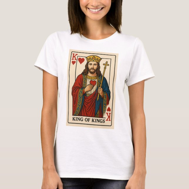 Camiseta Rei dos Reis Jesus Jogando Cartaz (Frente)