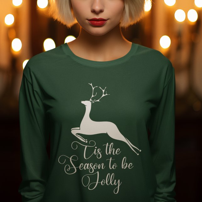 Camiseta Reinador de Natal Elegante Leve Longa (Criador carregado)