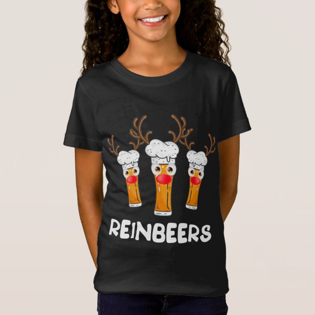 Camiseta Reinbeers Engraçado Reindeer Beer Bebendo de Natal (Frente)