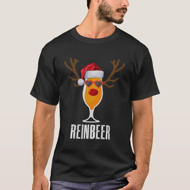 Camiseta Reinber Papai noel Hat Reindeer Beer Glass Natal (Frente)