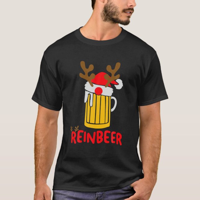 Camiseta Reincerveja Santa Claus Reindeer Bebendo Cerveja E (Frente)