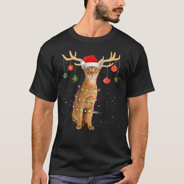 Camiseta Reindeer Abyssinian Cat Com Santa Hat Natal L (Frente)