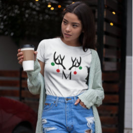 Camiseta Reindeer Antlers Moderno Monograma de Natal