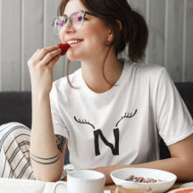 Reindeer Antlers Moderno Monograma Inicial de Nata