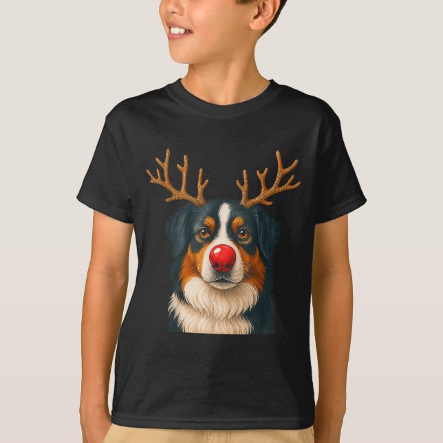 Camiseta Reindeer Australian Shepherd Christmas Aussie Dog  (Frente)