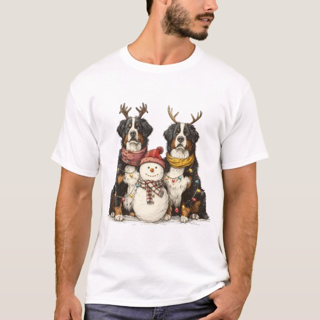Camiseta Reindeer Bernese Cães de Montanha (Frente)