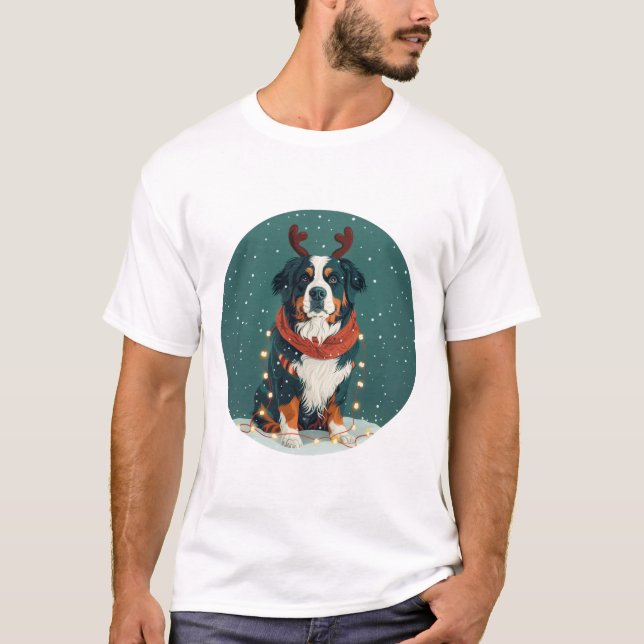 Camiseta Reindeer Bernese Mountain Dog de Natal (Frente)