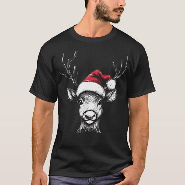 Camiseta Reindeer Bonita Com Papai Noel (Frente)