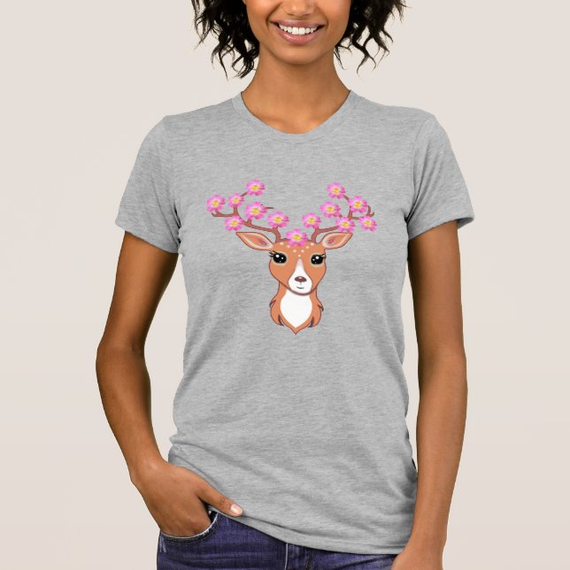 Camiseta Reindeer Bonito com Flores Rosa (Frente)