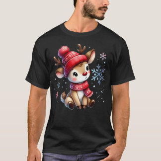 Camiseta Reindeer Bonito Na Ilustração Do Chapéu De inverno