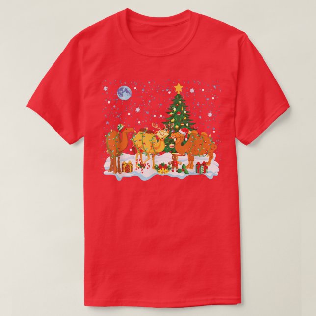 Camiseta Reindeer Camel Engraçado Luzes de Natal (Frente do Design)